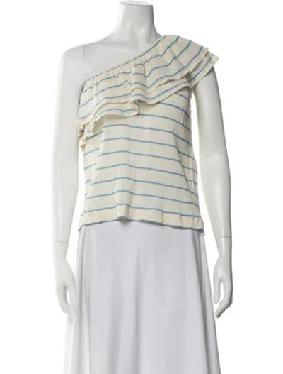 Pre-owned Sézane Striped One-shoulder Top W/ Tags In White