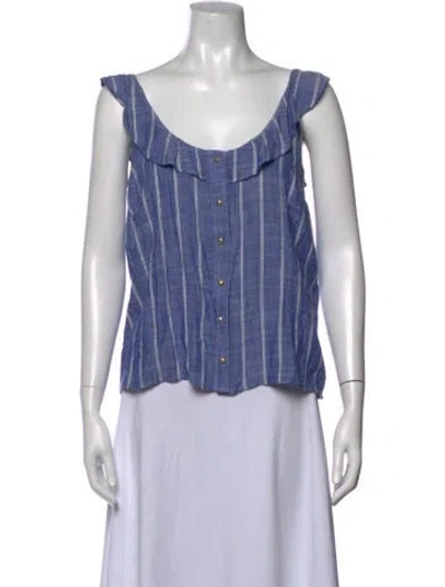 Pre-owned Sézane Striped Scoop Neck Blouse In Blue