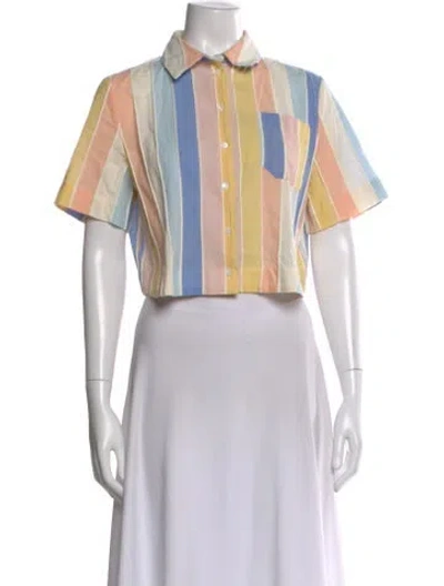 Pre-owned Sézane Striped Short Sleeve Button-up Top In Multi