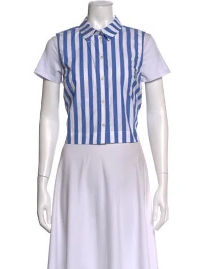 Pre-owned Sézane Striped Short Sleeve Button-up Top In White
