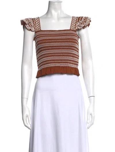 Pre-owned Sézane Striped Square Neckline Crop Top In Orange