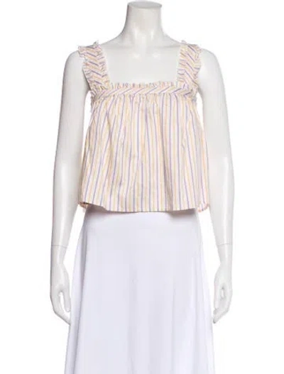 Pre-owned Sézane Striped Square Neckline Top W/ Tags In White