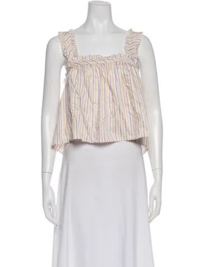 Pre-owned Sézane Striped Square Neckline Top W/ Tags In White