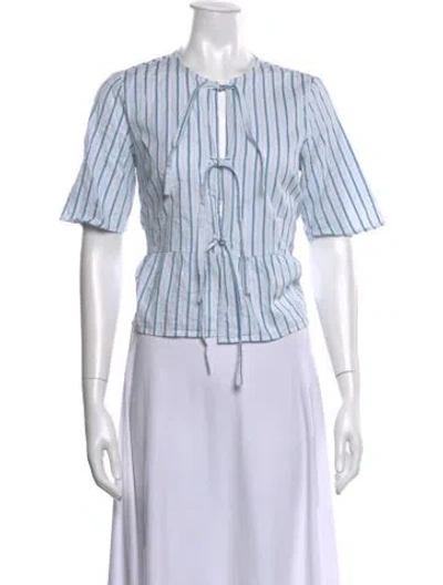 Pre-owned Sézane Striped Tie Neck Blouse In Blue/white