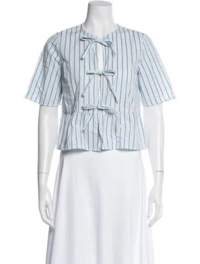 Pre-owned Sézane Striped Tie Neck Blouse In White