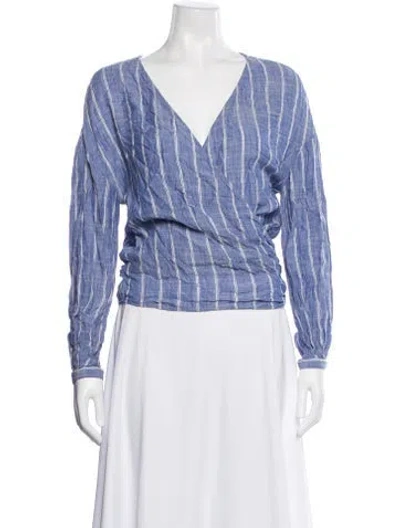 Pre-owned Sézane Striped V-neck Blouse In Blue