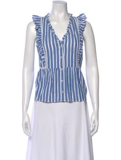 Pre-owned Sézane Striped V-neck Blouse In Multi