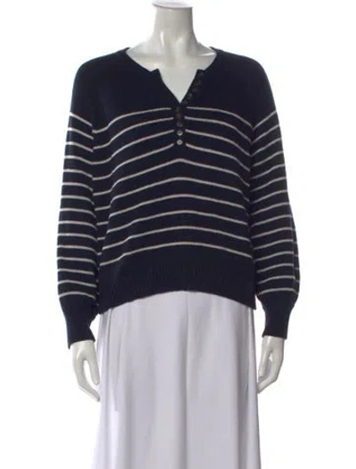 Pre-owned Sézane Striped V-neck Sweater In Blue
