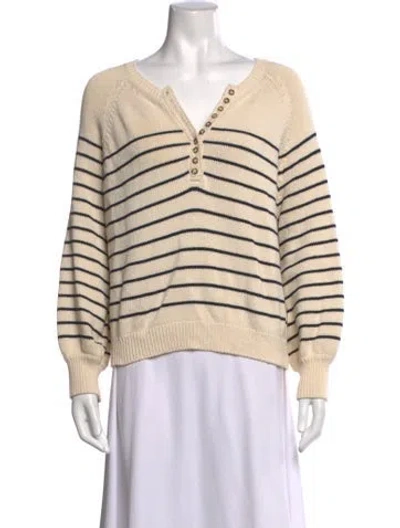 Pre-owned Sézane Striped V-neck Sweater In Brown/neutrals