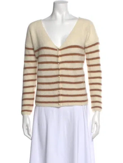 Pre-owned Sézane Striped V-neck Sweater In Neutral