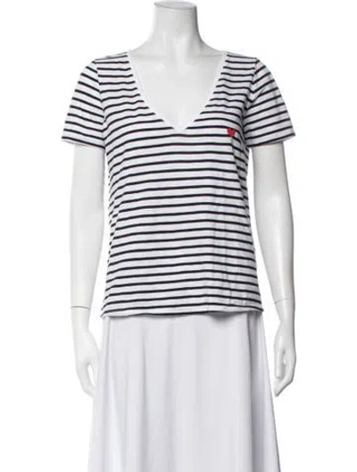 Pre-owned Sézane Striped V-neck T-shirt In White
