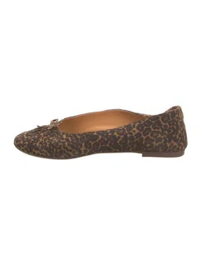 Pre-owned Sézane Suede Animal Print Ballet Flats In Brown