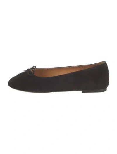 Pre-owned Sézane Suede Bow Accents Ballet Flats In Black