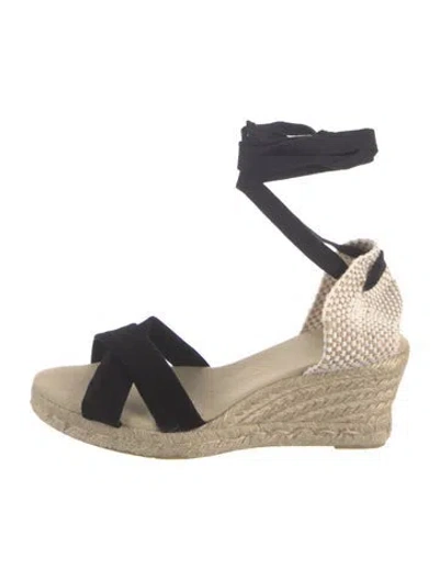 Pre-owned Sézane Suede Colorblock Pattern Espadrilles In Black