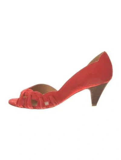 Pre-owned Sézane Suede Cutout Accent D'orsay Pumps In Orange