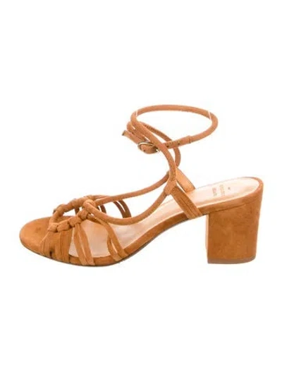 Pre-owned Sézane Suede Cutout Accent T-strap Sandals In Brown