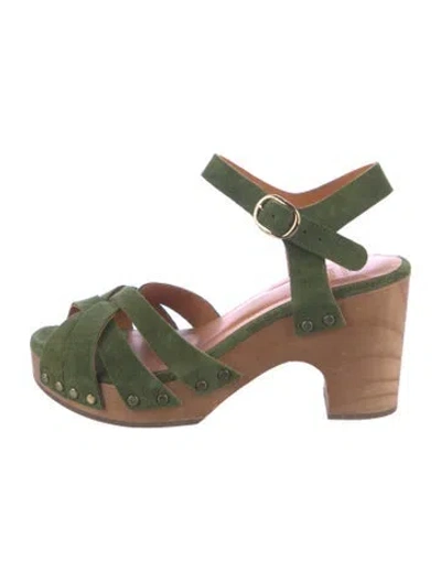 Pre-owned Sézane Suede Studded Accents Sandals In Green