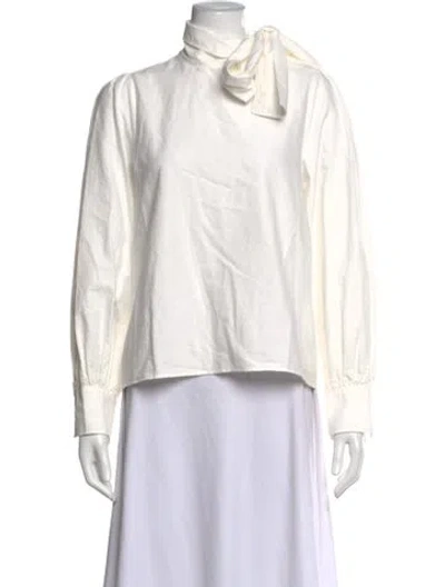 Pre-owned Sézane Tie Neck Long Sleeve Blouse In Neutral