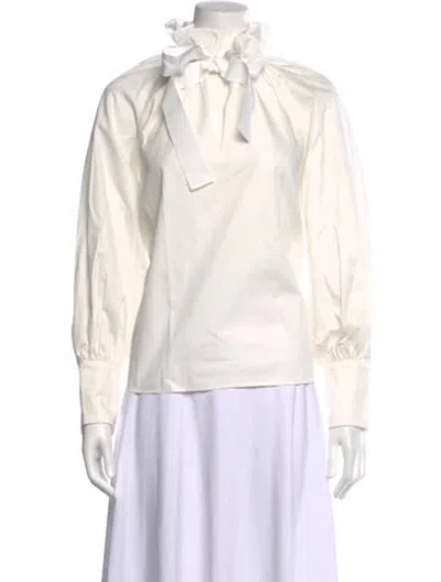 Pre-owned Sézane Tie Neck Long Sleeve Blouse In Neutrals