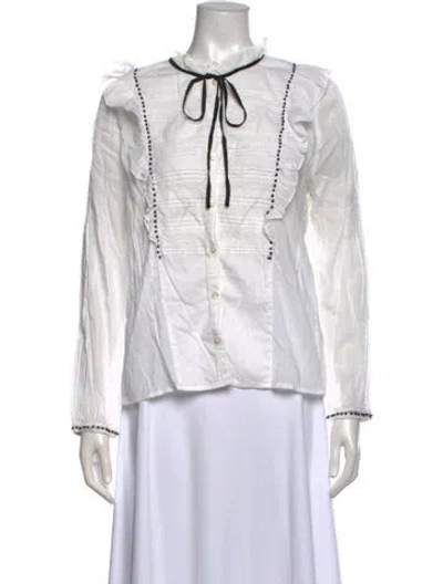 Pre-owned Sézane Tie Neck Long Sleeve Blouse In White
