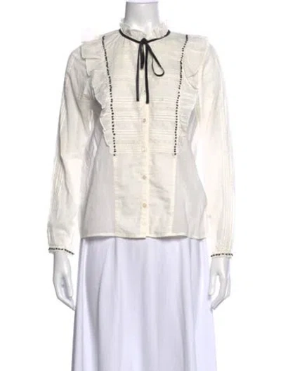 Pre-owned Sézane Tie Neck Long Sleeve Blouse In White