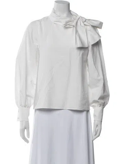 Pre-owned Sézane Tie Neck Long Sleeve Blouse In White