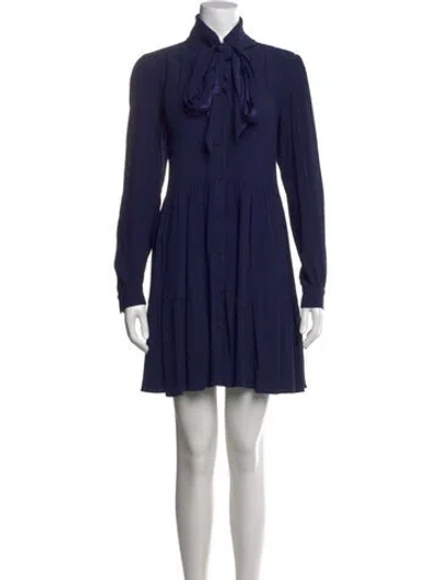 Pre-owned Sézane Tie Neck Mini Dress In Blue