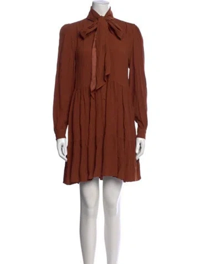 Pre-owned Sézane Tie Neck Mini Dress In Brown