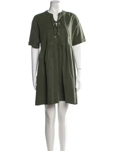 Pre-owned Sézane Tie Neck Mini Dress In Green