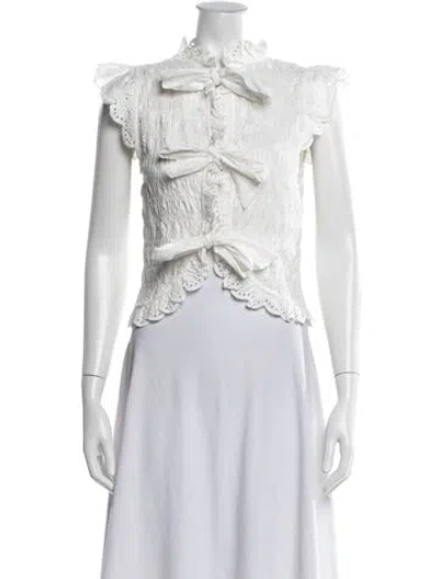 Pre-owned Sézane Tie Neck Sleeveless Blouse In White