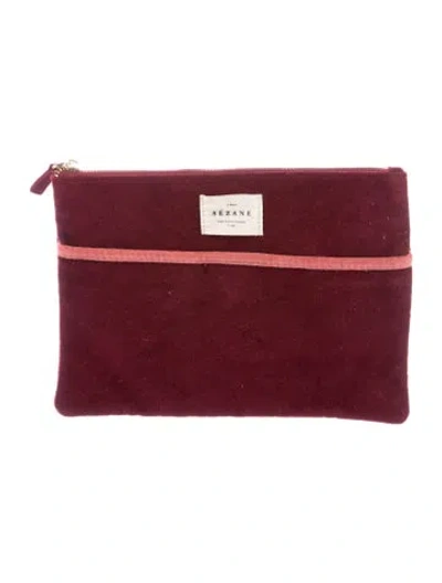 Pre-owned Sézane Velvet Cosmetic Bag In Burgundy