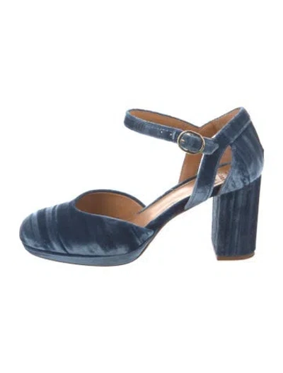 Pre-owned Sézane Velvet D'orsay Pumps In Blue