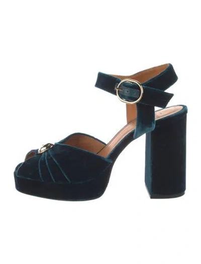 Pre-owned Sézane Velvet Pumps In Blue