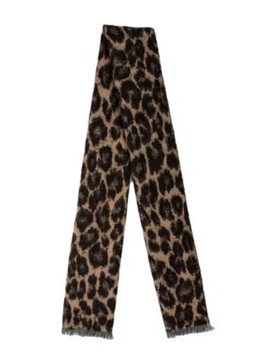Pre-owned Sézane Virgin Wool Animal Print Scarf In Brown