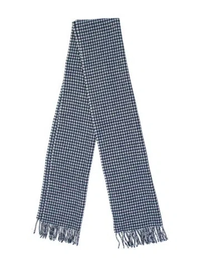 Pre-owned Sézane Virgin Wool Houndstooth Print Scarf In Blue