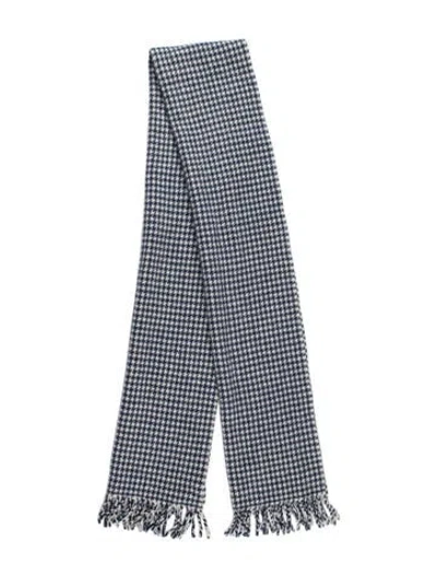 Pre-owned Sézane Virgin Wool Houndstooth Print Scarf In Blue