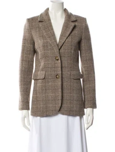 Pre-owned Sézane Virgin Wool Plaid Print Blazer In Brown