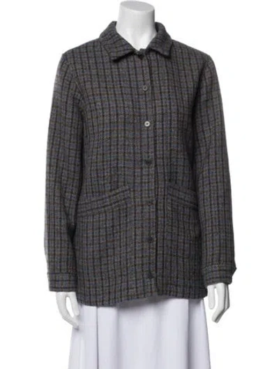 Pre-owned Sézane Virgin Wool Plaid Print Blazer In Gray