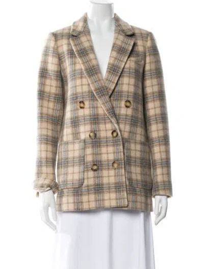 Pre-owned Sézane Virgin Wool Plaid Print Blazer In Neutral
