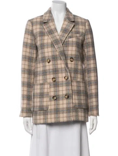 Pre-owned Sézane Virgin Wool Plaid Print Blazer In Neutrals