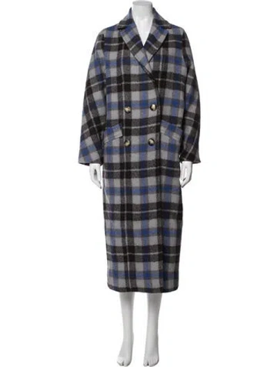 Pre-owned Sézane Virgin Wool Plaid Print Coat W/ Tags In Grey