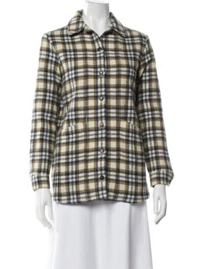 Pre-owned Sézane Virgin Wool Plaid Print Evening Jacket In White
