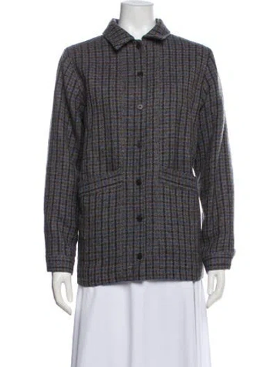Pre-owned Sézane Virgin Wool Plaid Print Jacket In Gray
