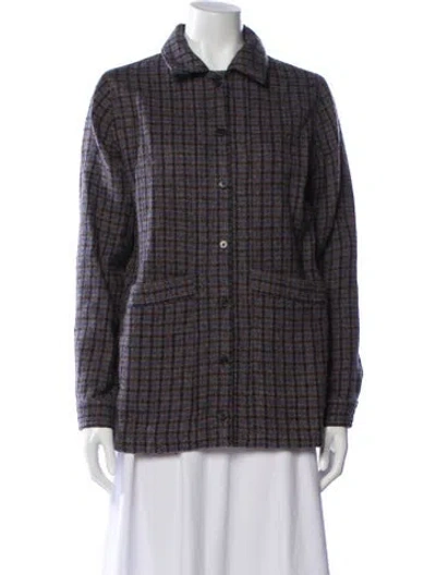 Pre-owned Sézane Virgin Wool Plaid Print Jacket In Gray