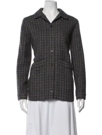 Pre-owned Sézane Virgin Wool Plaid Print Jacket In Grey