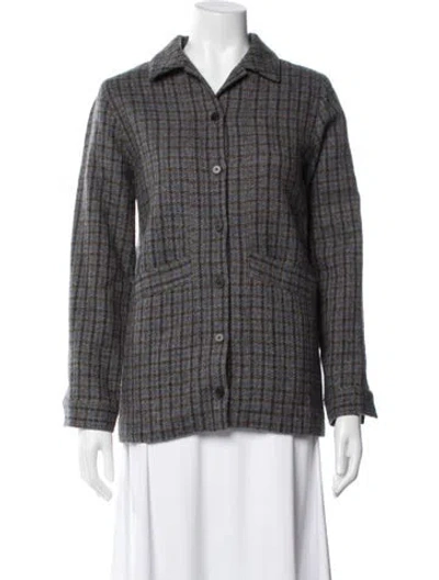 Pre-owned Sézane Virgin Wool Plaid Print Jacket In Multicolor