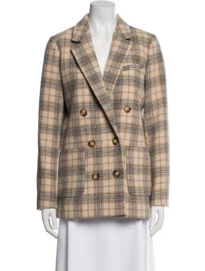 Pre-owned Sézane Virgin Wool Plaid Print Peacoat In Neutral