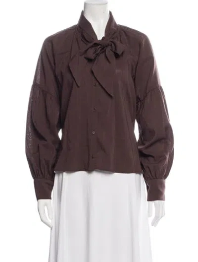 Pre-owned Sézane Virgin Wool Tie Neck Blouse In Brown