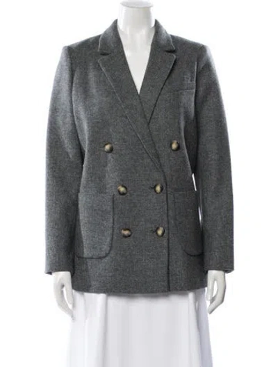 Pre-owned Sézane Virgin Wool Tweed Pattern Blazer In Gray
