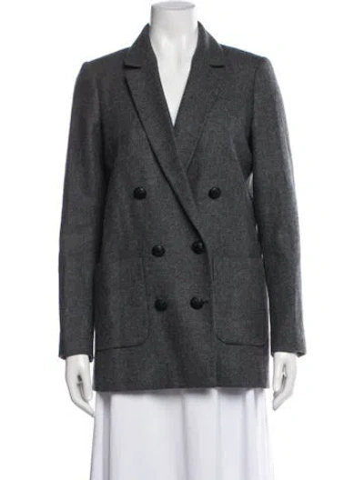 Pre-owned Sézane Virgin Wool Tweed Pattern Blazer In Gray